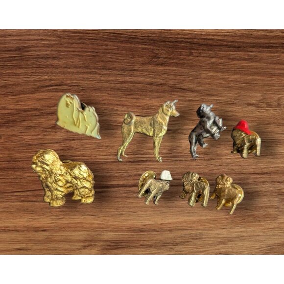 Vintage Dog Lapel Pin Set Metal Collectibles Bulldog Shih Tzu Shepherd Designs - Picture 3 of 6